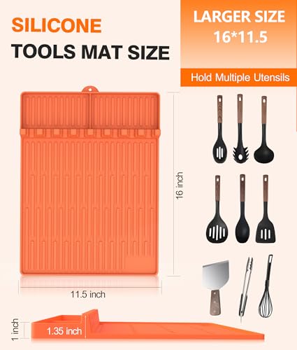 Uozuke Silicone Griddle Tools Mat for Blackstone - Large Silicone Spatula Mat with Drip Pad - Griddle Mats BBQ Grill Accessories - Side Shelf Mats Grill Pad for Blackstone Griddles Accessories (Orange) - Image 3