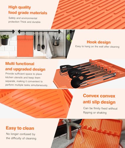 Uozuke Silicone Griddle Tools Mat for Blackstone - Large Silicone Spatula Mat with Drip Pad - Griddle Mats BBQ Grill Accessories - Side Shelf Mats Grill Pad for Blackstone Griddles Accessories (Orange) - Image 5