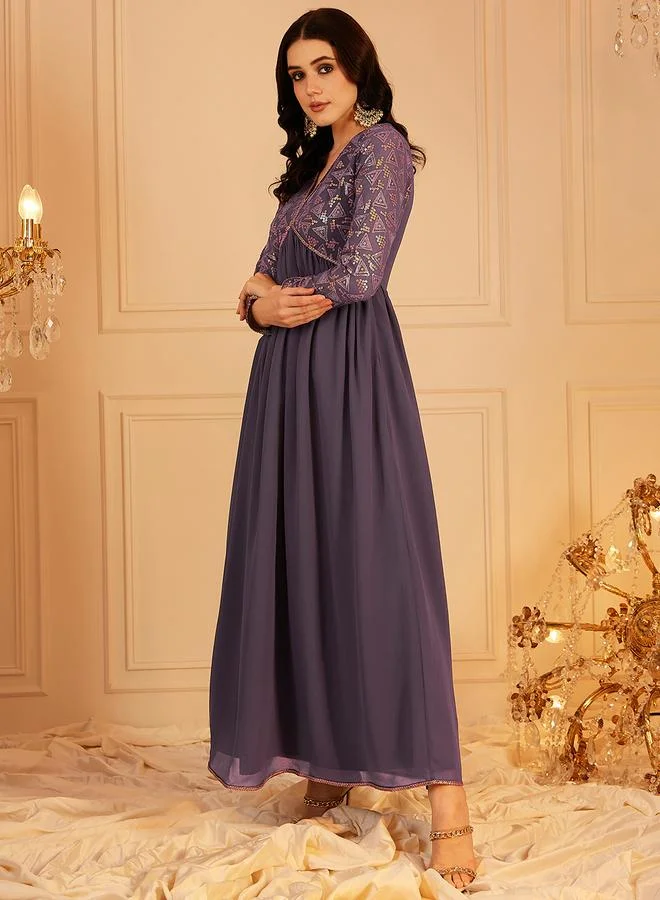 STREET 9 Embellished Sequined V-Neck Maxi Ethnic Dress