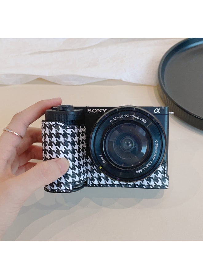 Generic Suitable For Sony ZVE10 II Base Leather Case Protection Half Set ZVE10 Second Generation Camera Leather Base Desirable Battery-Color:Houndstooth Half Set  - Image 1