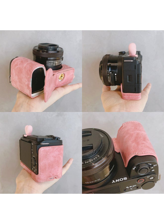 Generic Suitable For Sony ZVE10 II Base Leather Case Protection Half Set ZVE10 Second Generation Camera Leather Base Desirable Battery-Color:Houndstooth Half Set  - Image 3