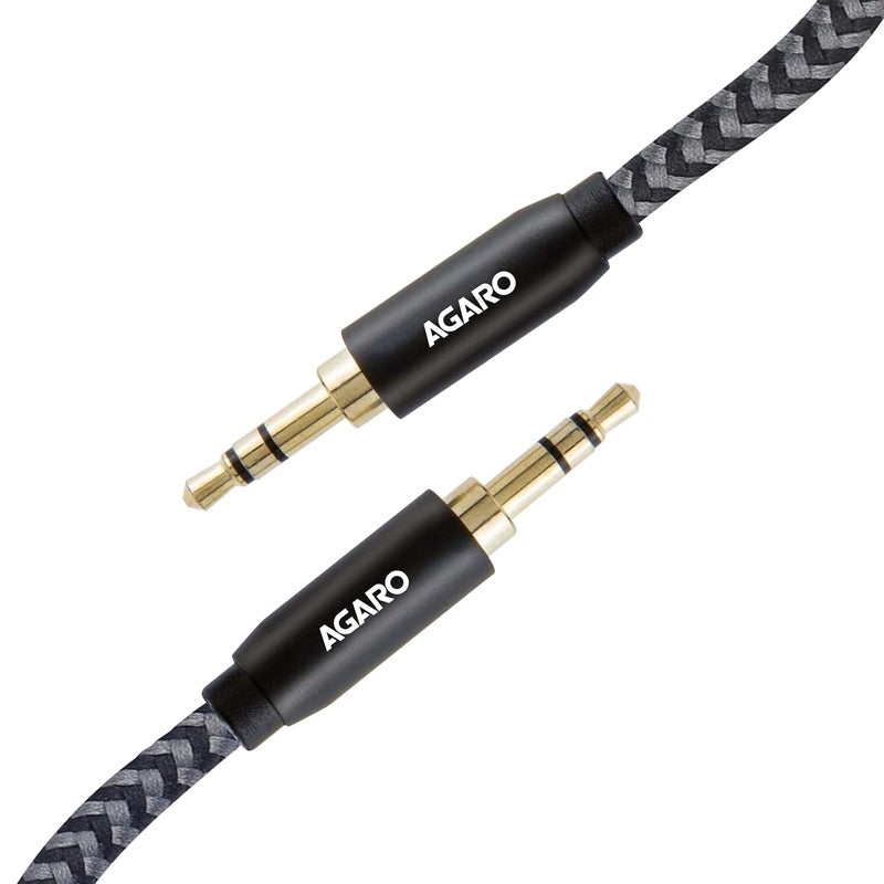 AGARO 3.5mm Audio Cable Nylon Braided 24K Gold Plated Aux Cord Male to Male Stereo Hi-Fi Sound for Headphone, Car, Home Stereos, Speakers & More 1M/ 100CM/ 3.2 Ft, Silver & Black, (33666) - Image 1