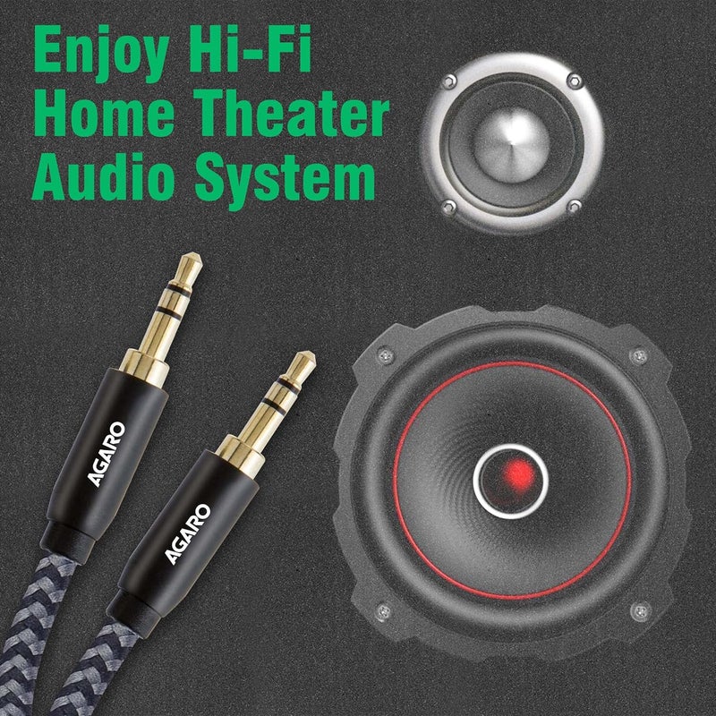 AGARO 3.5mm Audio Cable Nylon Braided 24K Gold Plated Aux Cord Male to Male Stereo Hi-Fi Sound for Headphone, Car, Home Stereos, Speakers & More 1M/ 100CM/ 3.2 Ft, Silver & Black, (33666) - Image 2