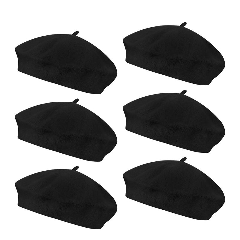 Anteer 6 Pieces Wool Beret Hat French Style Beanie Hats Fashion Ladies Beret Caps for Women Girls Lady(Black-6 Pack) - Image 1