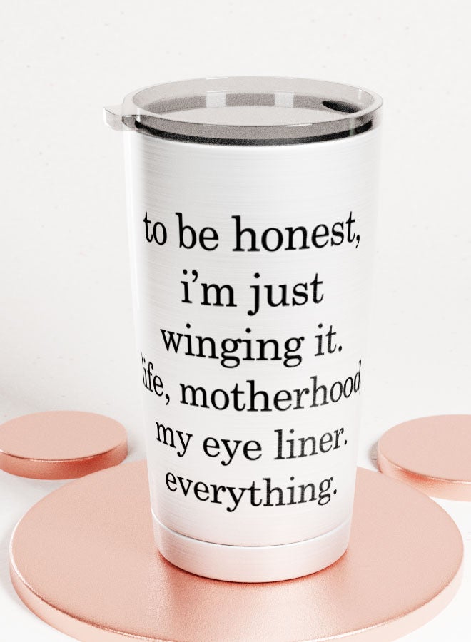LIT Alumunium Tumbler Funny Mom Eye Liner Hot and Cold Tumbler Winging it quote Motherhood funny quote  - Image 1
