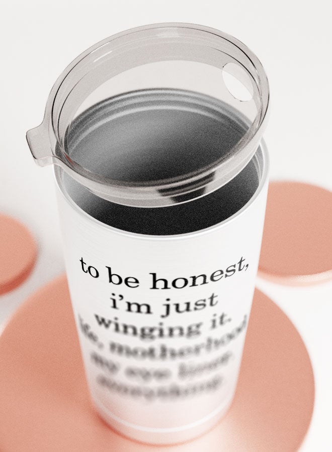 LIT Alumunium Tumbler Funny Mom Eye Liner Hot and Cold Tumbler Winging it quote Motherhood funny quote  - Image 5