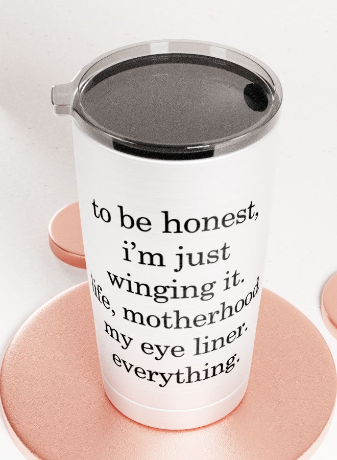 LIT Alumunium Tumbler Funny Mom Eye Liner Hot and Cold Tumbler Winging it quote Motherhood funny quote  - Image 3