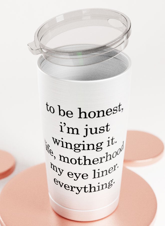 LIT Alumunium Tumbler Funny Mom Eye Liner Hot and Cold Tumbler Winging it quote Motherhood funny quote  - Image 4
