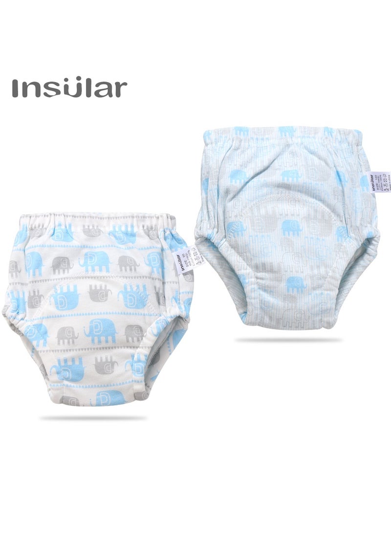 insular 2 Pieces Size M Cotton Training Pants for Baby, 6 Layers, Breathable and Washable Underwear with Elephant Baby Pattern for Toddler Potty Training, Light Blue( M) - Image 1
