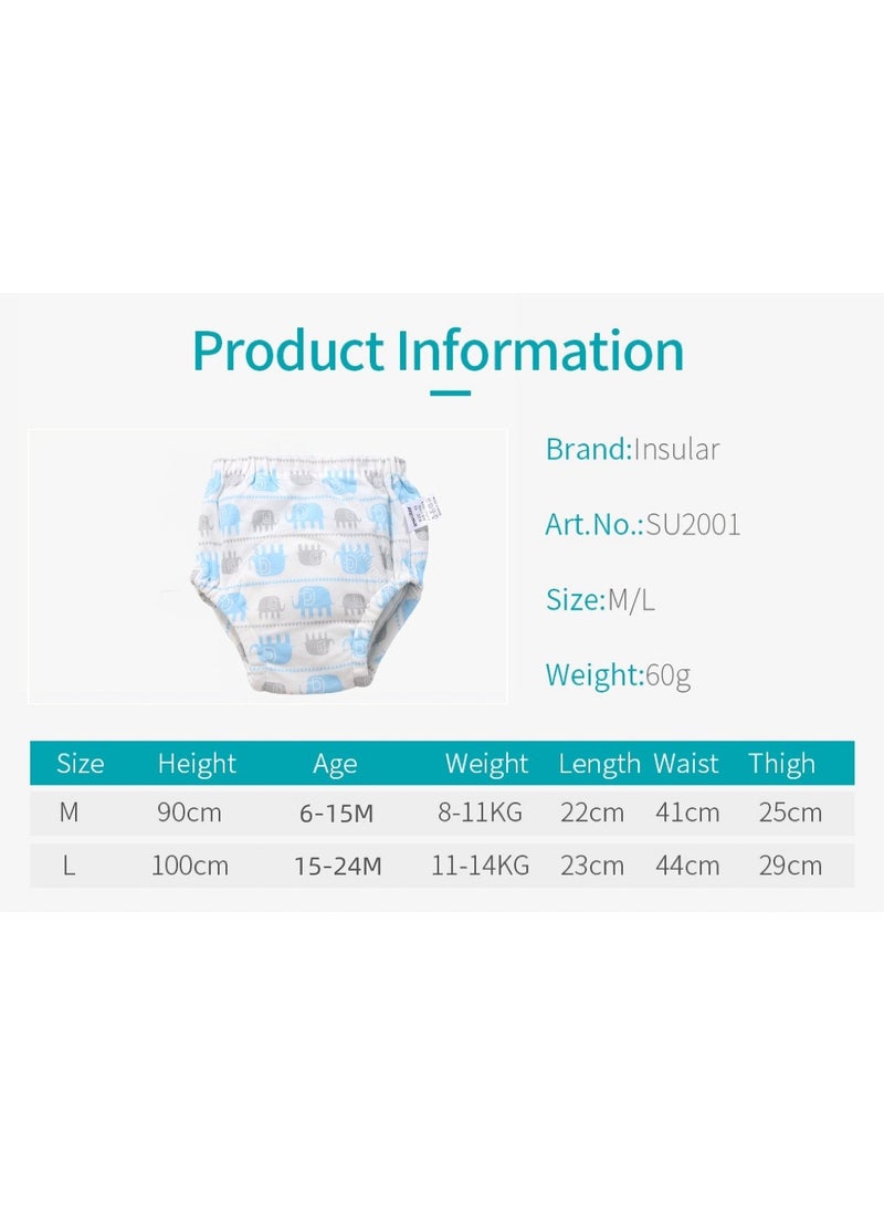 insular 2 Pieces Size M Cotton Training Pants for Baby, 6 Layers, Breathable and Washable Underwear with Elephant Baby Pattern for Toddler Potty Training, Light Blue( M) - Image 2