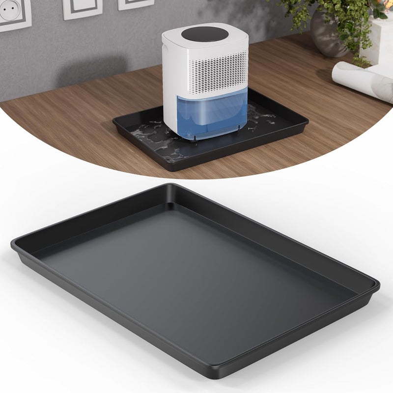 Flamorrow Dehumidifier Mat, Hard Plastic Drip Pan for Home and Basement Dehumidifiers, Dehumidifier Tray with Raised Edge for Leaks, Prevents Water from Pooling Underneath, Black, 13"x9" - Image 1