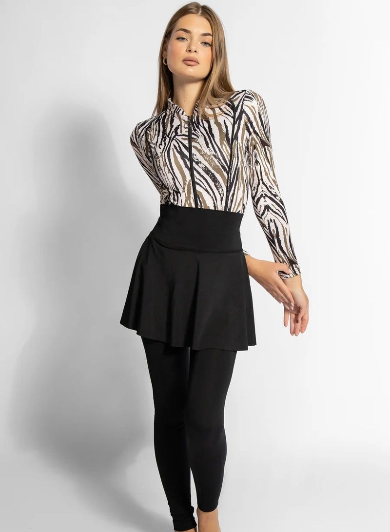MINERVA SECRETS ZEBRA ROYALE- Exclusive Premium Burkini Set with Elegant Top, High-Waisted Leggings, Chic Beach Skirt - Image 1