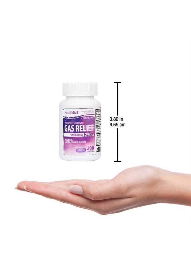 HealthA2Z - ® Gas Relief Simethicone 250mg | Maximum Strength | Fast Gas Relief | Relieve Symptoms Naturally (200 Softgels (Pack of 1)) - Image 1