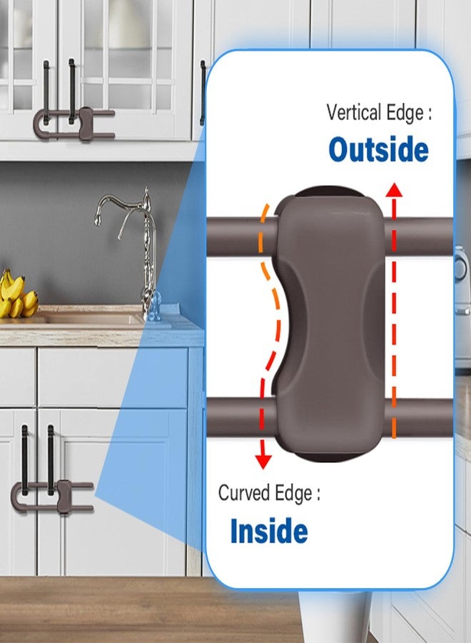 SPISPI Baby Proofing Cabinets,Cabinet Locks for Babies,2 Pack U-Shaped Child Locks for Cabinets, Child Proof Cabinet Latches,Child Safety Cabinet Locks with Adjustable by SPISPI (Brown) - Image 3