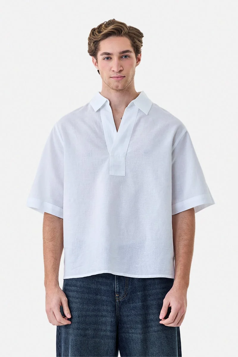 SNITCH Linen Blend Box Fit Popover Shirt