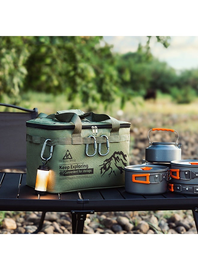 1pcs Large Capacity Outdoor Camping Storage Bag, Waterproof Multi-Compartment Cookware Organizer Tote with Detachable Dividers, Portable Heavy Duty Travel Carry Bag with Carabiners for Picnic Hiking BBQ, Sturdy Handheld Backpack for Camping Stove Pot Tableware Outdoor Gear Storage - Image 3