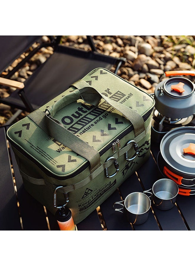 1pcs Large Capacity Outdoor Camping Storage Bag, Waterproof Multi-Compartment Cookware Organizer Tote with Detachable Dividers, Portable Heavy Duty Travel Carry Bag with Carabiners for Picnic Hiking BBQ, Sturdy Handheld Backpack for Camping Stove Pot Tableware Outdoor Gear Storage - Image 1