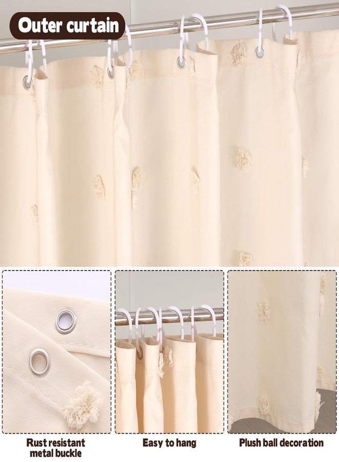 CODOHI 3 Pcs Boho Farmhouse Bathroom Shower Curtain Set with Waffle Bath Mat and Hand Towel Cream 71” x 71” Waterproof Neutral Shower Curtain Non Slip with 12 Hooks for Bathroom and Hotel Tub Decor - Image 4
