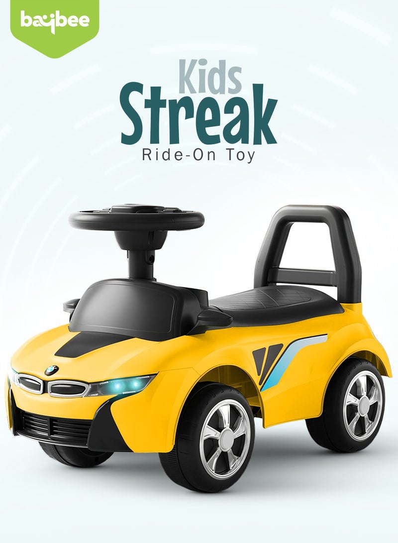 BAYBEE Streak Baby Ride on Car for Kids, Toddler Ride on Baby Car with Lights, Music, Backrest & Storage Space | Kids Push Car for Baby | Push Ride on Car for Kids Toddlers 1 to 3 Years Boys Girls Yellow - Image 2