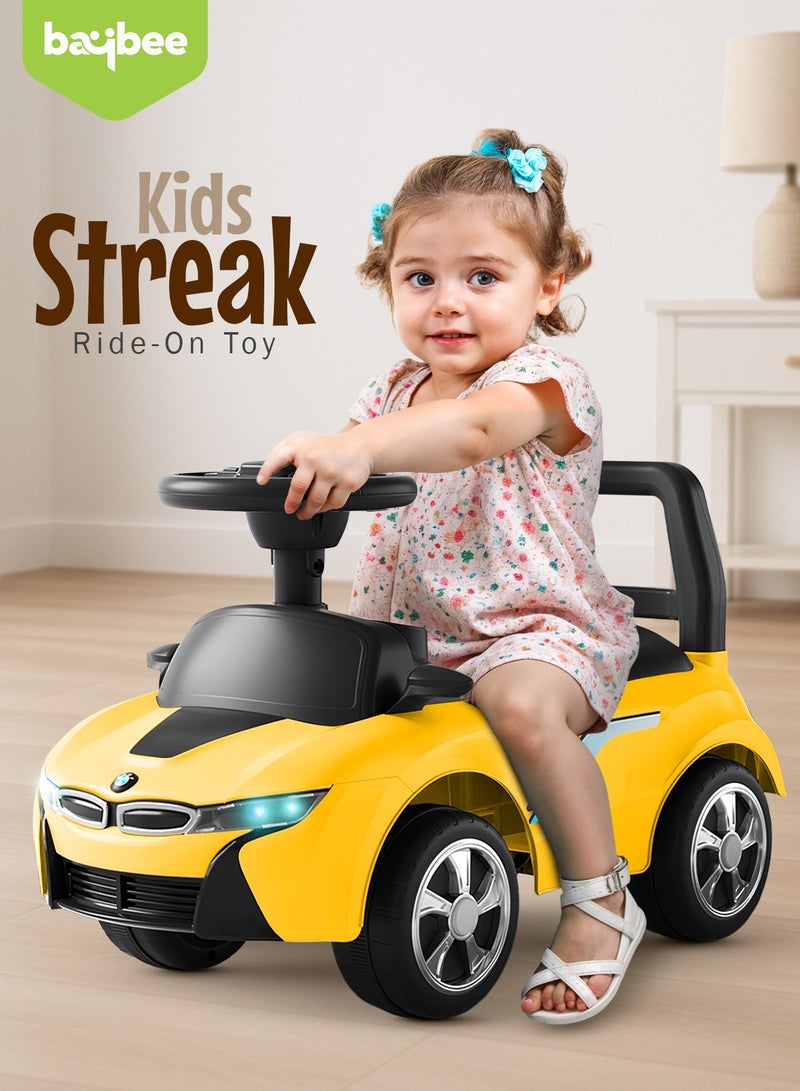 BAYBEE Streak Baby Ride on Car for Kids, Toddler Ride on Baby Car with Lights, Music, Backrest & Storage Space | Kids Push Car for Baby | Push Ride on Car for Kids Toddlers 1 to 3 Years Boys Girls Yellow - Image 3