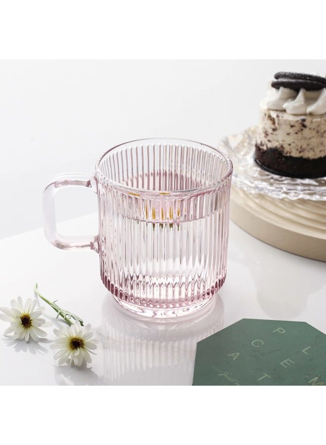 Lysenn Pink Glass Coffee Mug with Lid - Premium Classical Vertical Stripes Glass Tea Cup - for |Latte|Tea|Chocolate|Juice|Water| - Unleaded - Bamboo Lid - 12.5 Ounces - Image 2