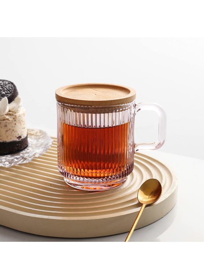 Lysenn Pink Glass Coffee Mug with Lid - Premium Classical Vertical Stripes Glass Tea Cup - for |Latte|Tea|Chocolate|Juice|Water| - Unleaded - Bamboo Lid - 12.5 Ounces - Image 5