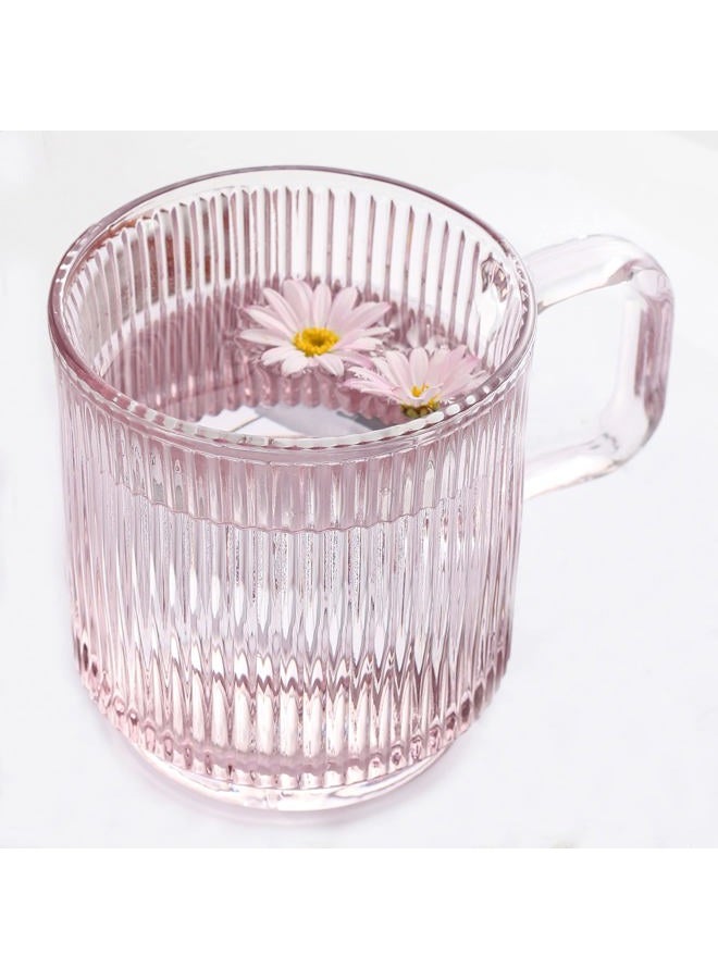 Lysenn Pink Glass Coffee Mug with Lid - Premium Classical Vertical Stripes Glass Tea Cup - for |Latte|Tea|Chocolate|Juice|Water| - Unleaded - Bamboo Lid - 12.5 Ounces - Image 1