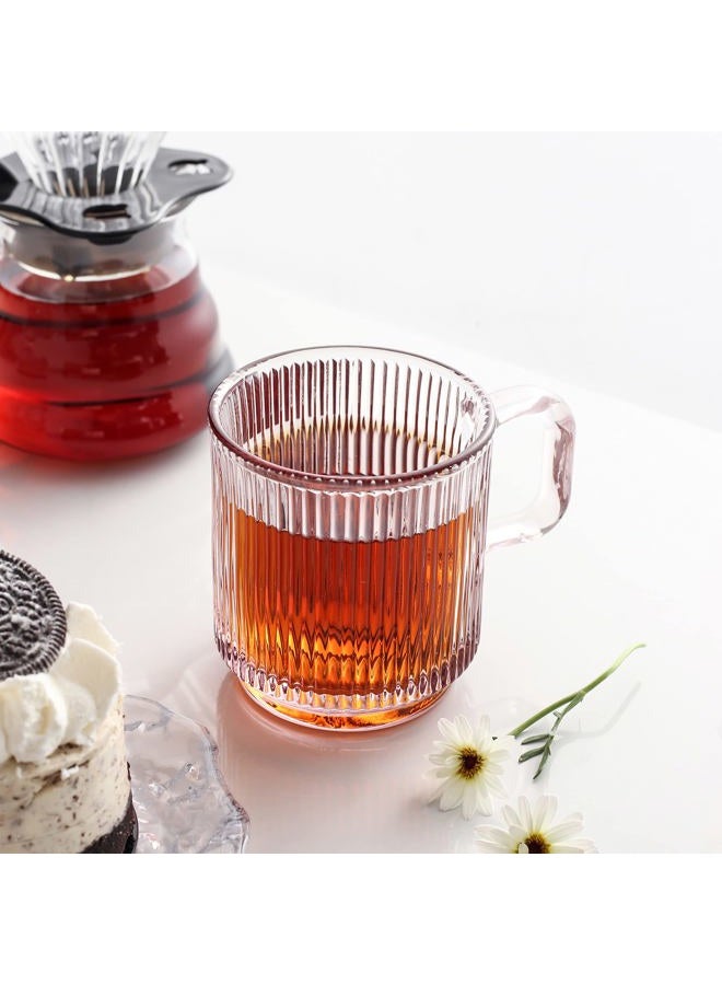 Lysenn Pink Glass Coffee Mug with Lid - Premium Classical Vertical Stripes Glass Tea Cup - for |Latte|Tea|Chocolate|Juice|Water| - Unleaded - Bamboo Lid - 12.5 Ounces - Image 4