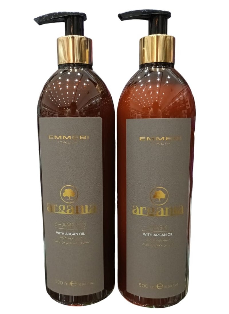 EMMEBI ITALIA Argan Shampoo and Conditioner Free of Salts and Sulfates for dry  Treated  damaged and damaged Hair 500 ml 