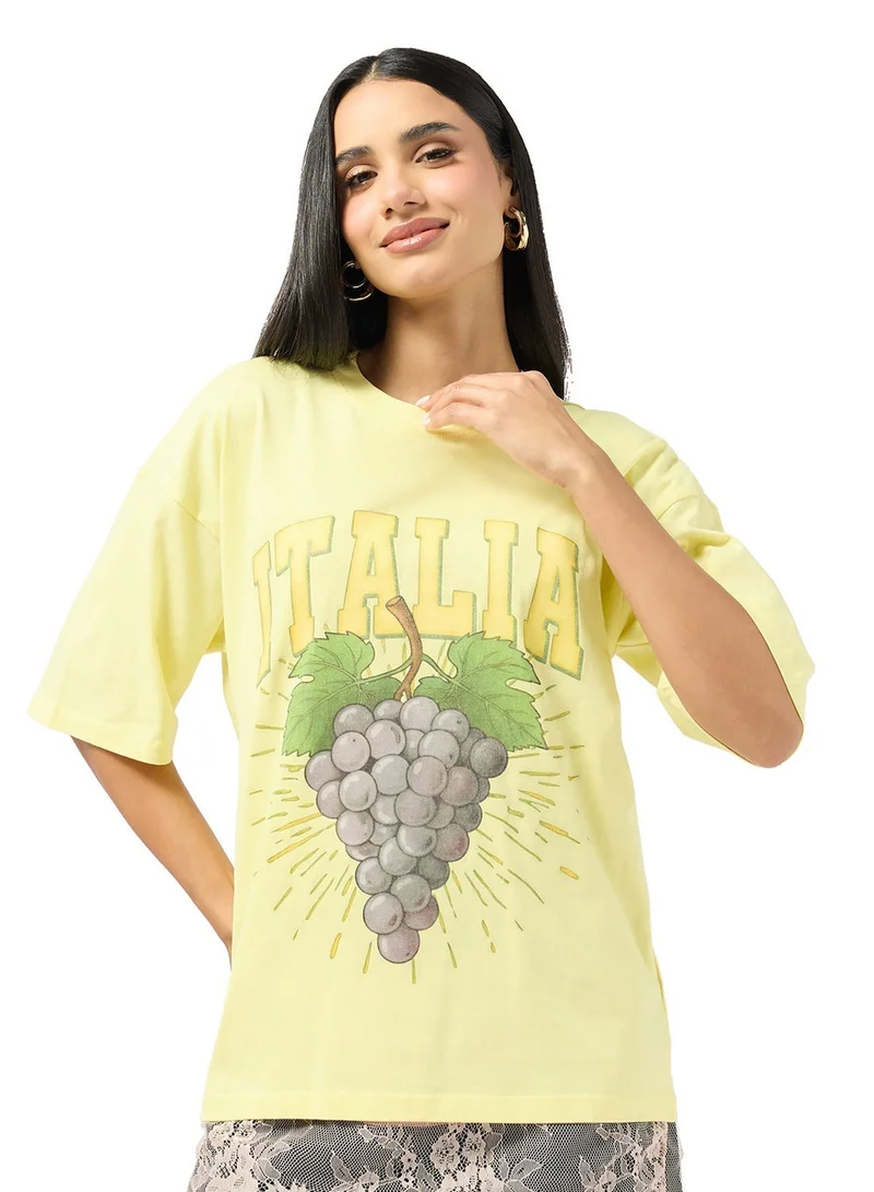 جينجر تيشيرت قطن كبير بطبعة للسفر