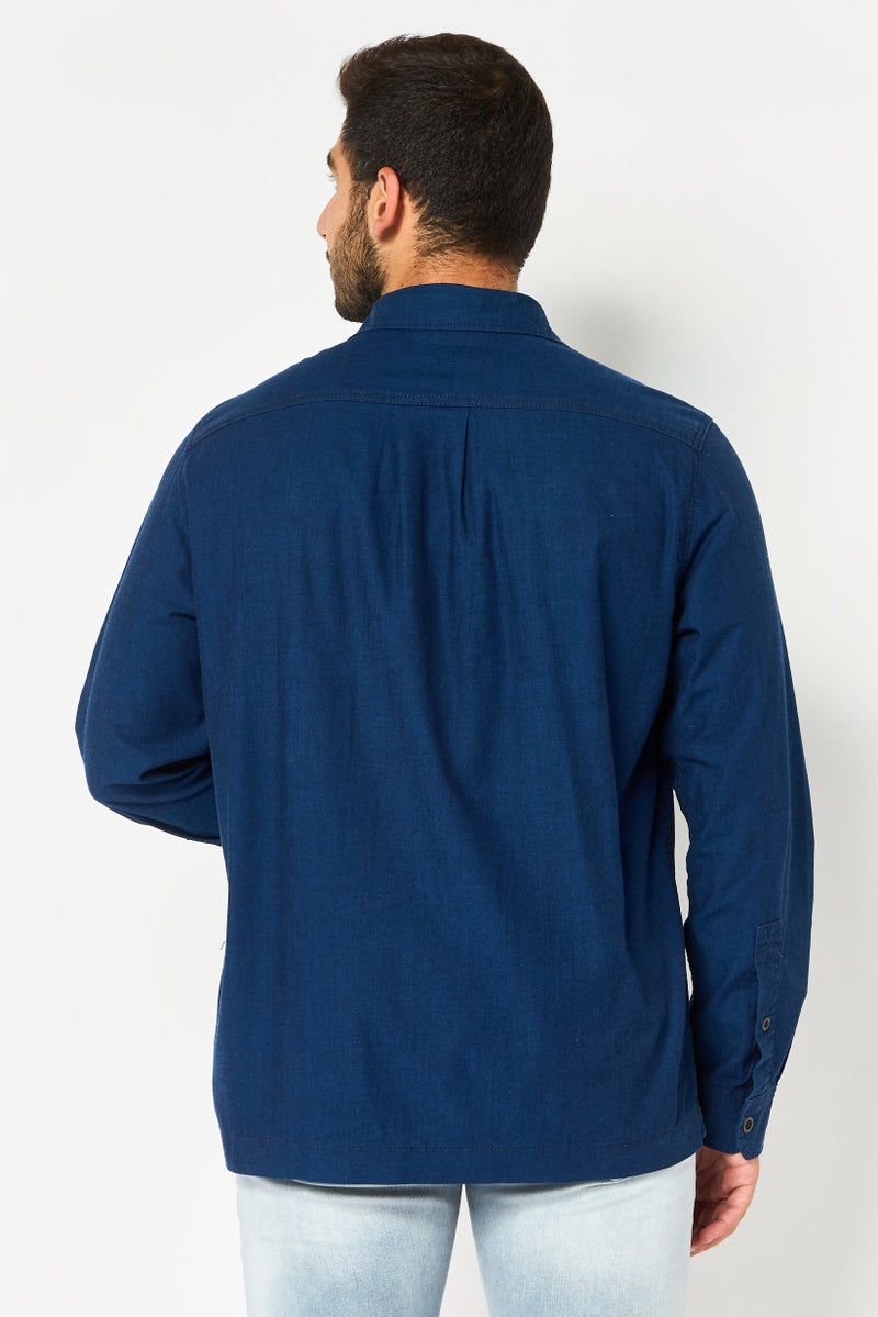 G-Star RAW قميص جينز كاجوال بأكمام طويلة بتصميم عادي للرجال بشعار العلامة التجارية، أزرق داكن - Image 4