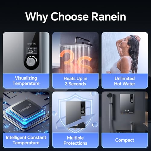 Ranein GEN II Ranein Tankless Water Heater Electric, 27kW 240V On Demand Instant Endless Water Heater with Temperature Display, Control Knob, Up to 6.5 GPM for Whole House Water - Image 3