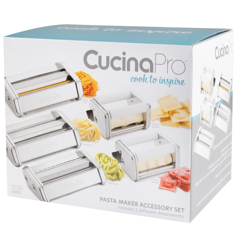 CucinaPro CucinaPro Pasta Maker Accessory Set- 5 Different Cutter Attachments - Compatible w Atlas Pasta Machine - Cook Homemade Italian Noodles, Spaghetti, Fettuccini, Angel Hair, or Raviolis- Kitchen Gift  - Image 4