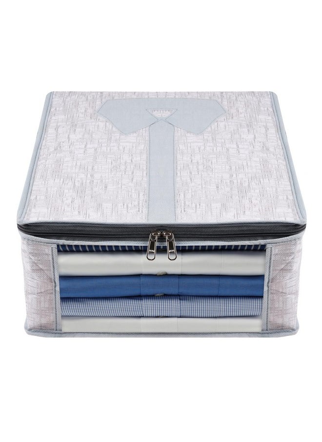 Kuber Industries Shirt Cover | Shirt Storage Organizer | Foldable Shirt Cover | Wardrobe Organizer With Transparent Window | Jute Printed Shirt Bag | Pack Of 2 | Gray, 32 Cm, 16 Cm  - Image 2