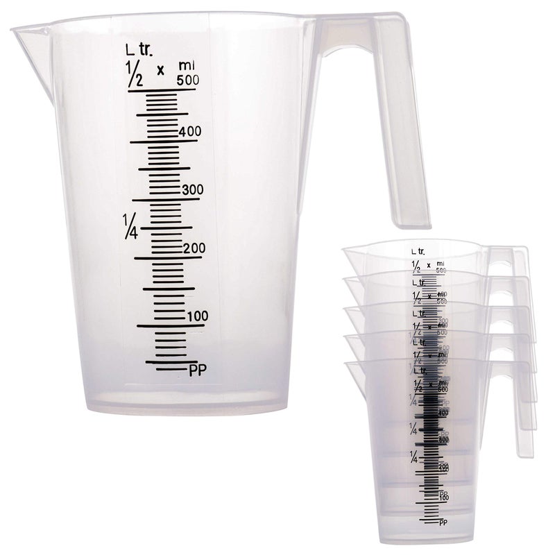 TCP Global TCP Global 12 Liter 500ml Plastic Graduated Measuring and Mixing Pitcher Pack of 6  Holds Over 1 Pint 16oz  Pouring Cups Measure  Mix Paint Resin Epoxy Kitchen Cooking Baking Ingredients 