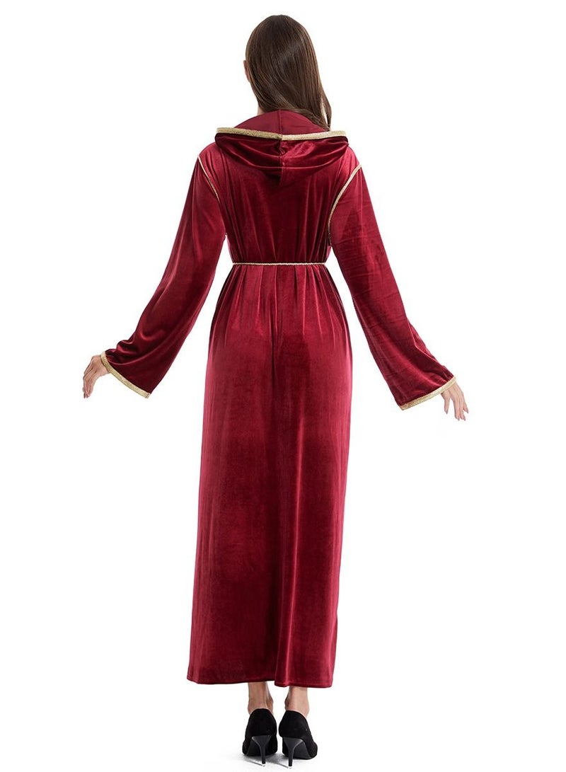 Loquat Lady's Fashion Hooded Long Dress Long Sleeve Abaya Thobe Robe Wine Red  - Image 2