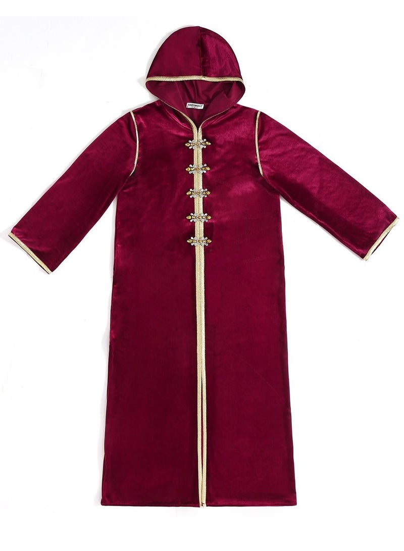 Loquat Lady's Fashion Hooded Long Dress Long Sleeve Abaya Thobe Robe Wine Red  - Image 3