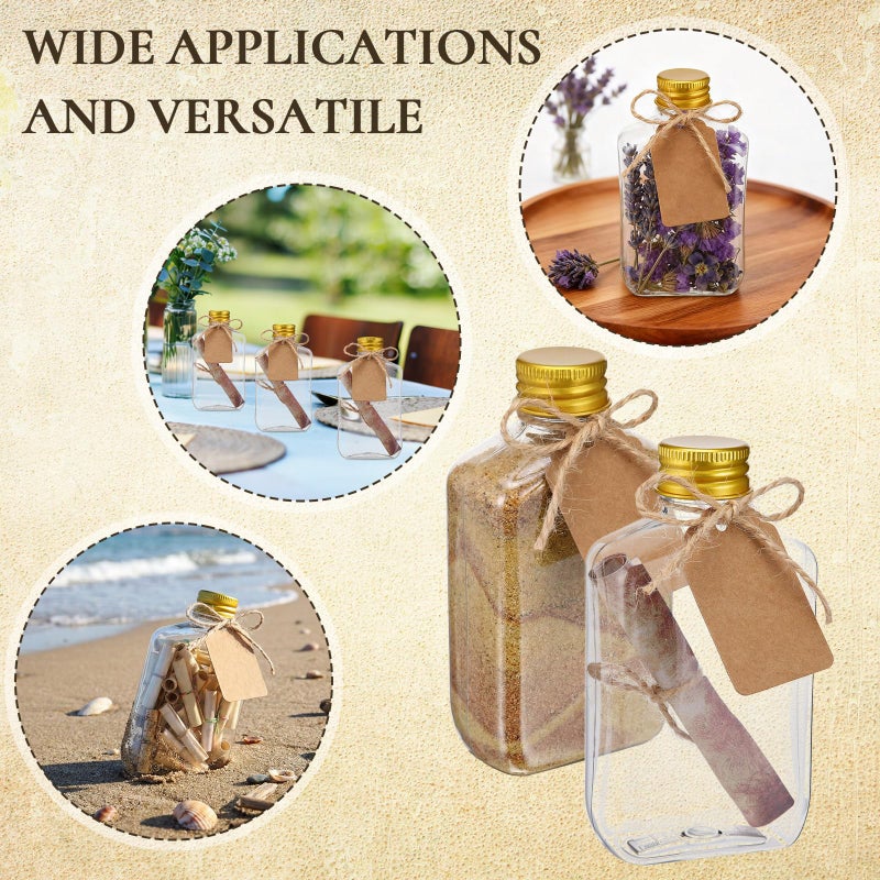 Maxdot 50 Pack 50ml Message Bottles Kit Vintage Design Paper Plastic Transparent Bottles Brown Kraft Card Twines for Invitations Birthday Wedding DIY Crafts Gift Party Favors (Classic) - Image 5