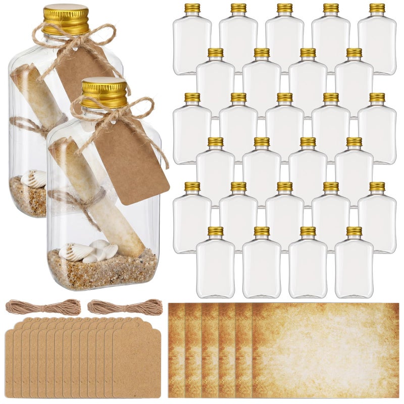 Maxdot 50 Pack 50ml Message Bottles Kit Vintage Design Paper Plastic Transparent Bottles Brown Kraft Card Twines for Invitations Birthday Wedding DIY Crafts Gift Party Favors (Classic) - Image 1