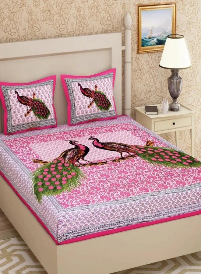 Poorak Cotton Bedsheet (Pink, Double, Animal Print) - Attractive Animal Print Design, Durable Cotton, Soft Feel for Comfortable Sleep - Image 1