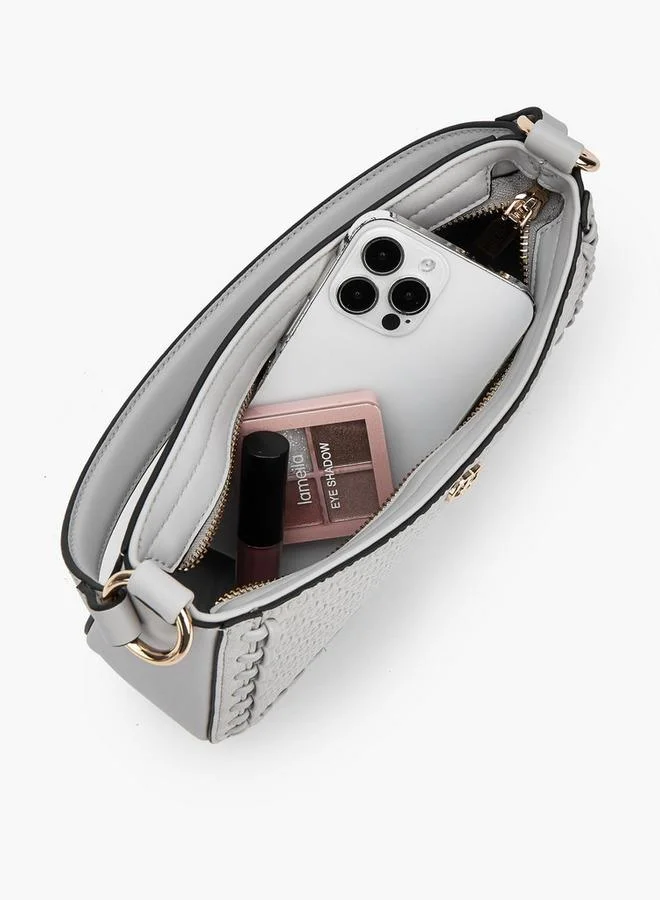 Celeste GREY Monogram Embossed Shoulder Bag With Zip Closure for Women | Best Price UAE