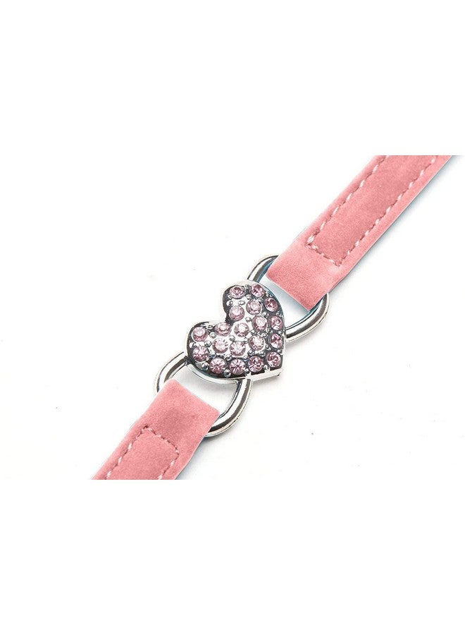 CHUKCHI Pink Soft Velvet Safe Cat Adjustable Collar with Crystal Heart Charm and Bells 8-11 Inches(Black+Pink) - Image 5