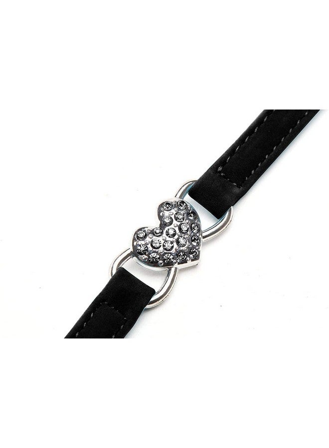 CHUKCHI Pink Soft Velvet Safe Cat Adjustable Collar with Crystal Heart Charm and Bells 8-11 Inches(Black+Pink) - Image 4