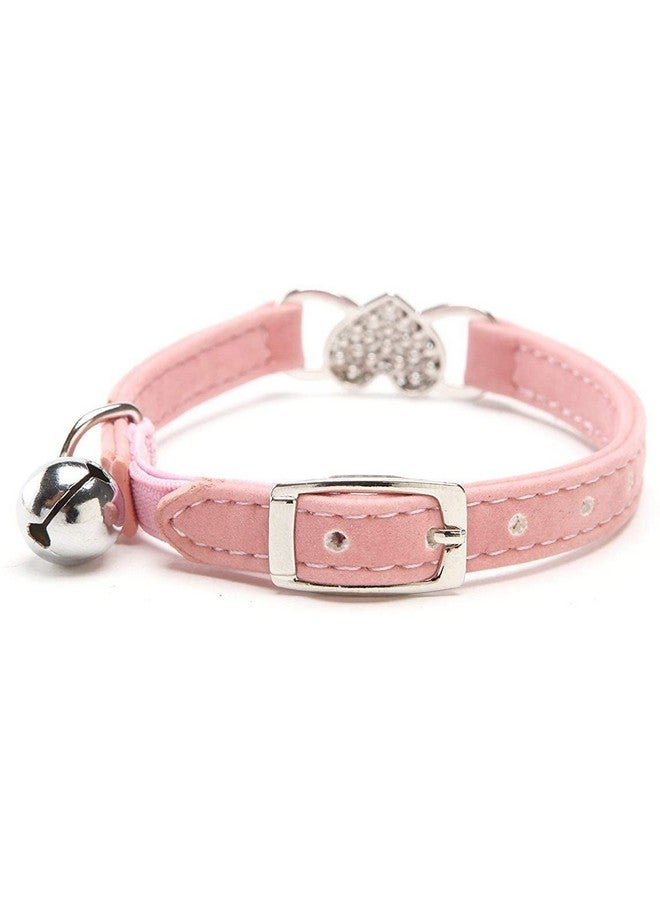 CHUKCHI Pink Soft Velvet Safe Cat Adjustable Collar with Crystal Heart Charm and Bells 8-11 Inches(Black+Pink) - Image 2