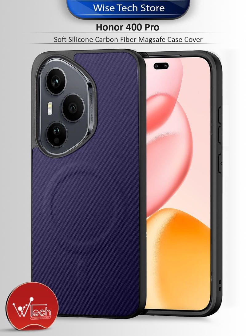 Wtech Honor 400 Pro 5G 2025 Soft Silicone Carbon Fiber Magsafe Protective Back Case Cover (MCFPSN) - Eggplant Purple - Image 1