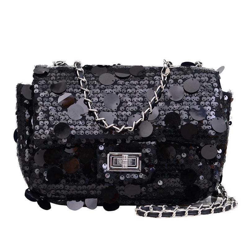 Fashionable Girl Sequined Small Square Bag Texture Chain Shoulder Crossbody Bag Commuter Bag Women'S Bag - Image 1