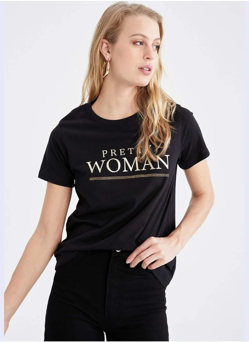 DeFacto Regular Fit Short Sleeve Slogan Print T-Shirt