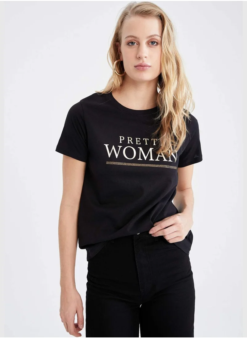 DeFacto Regular Fit Short Sleeve Slogan Print T-Shirt