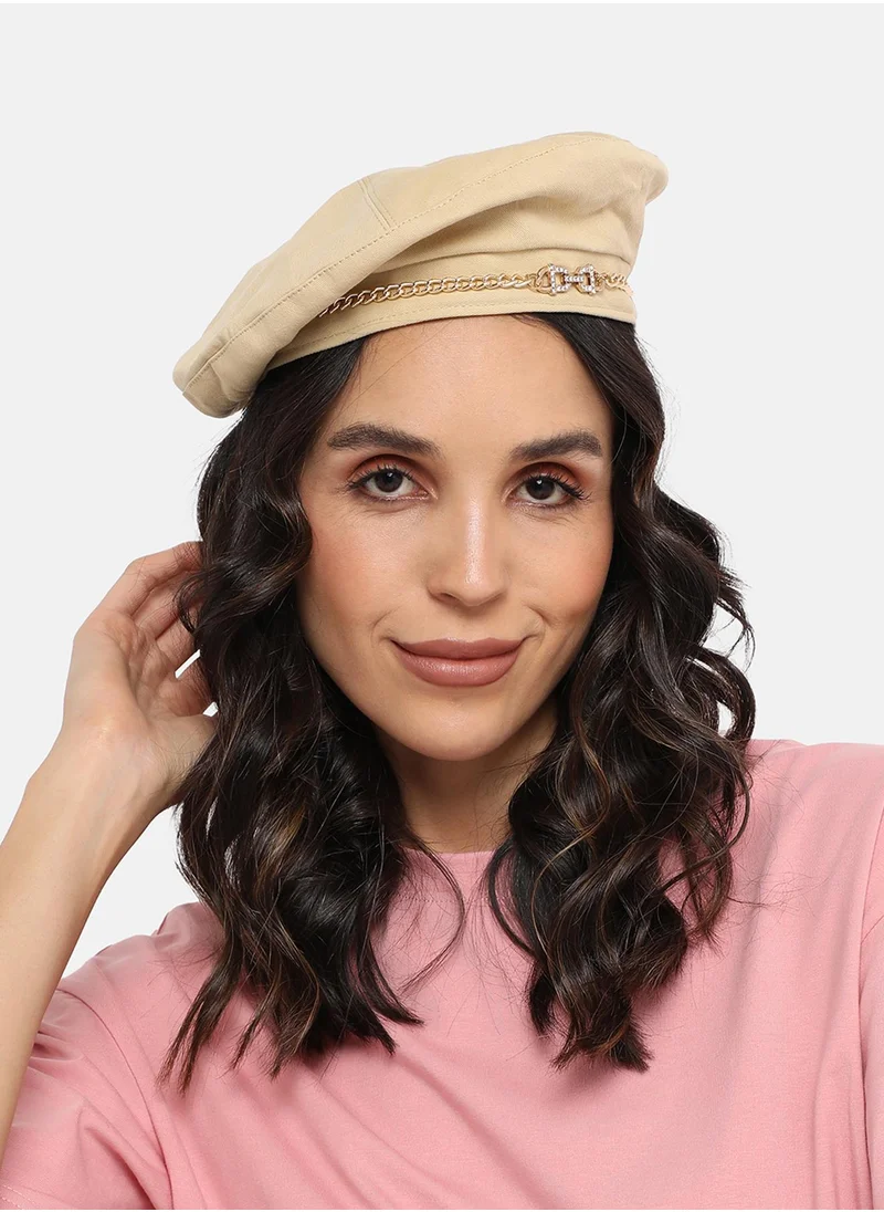 صوص هاوت Rhinestone Chain Beret Hat - Cream