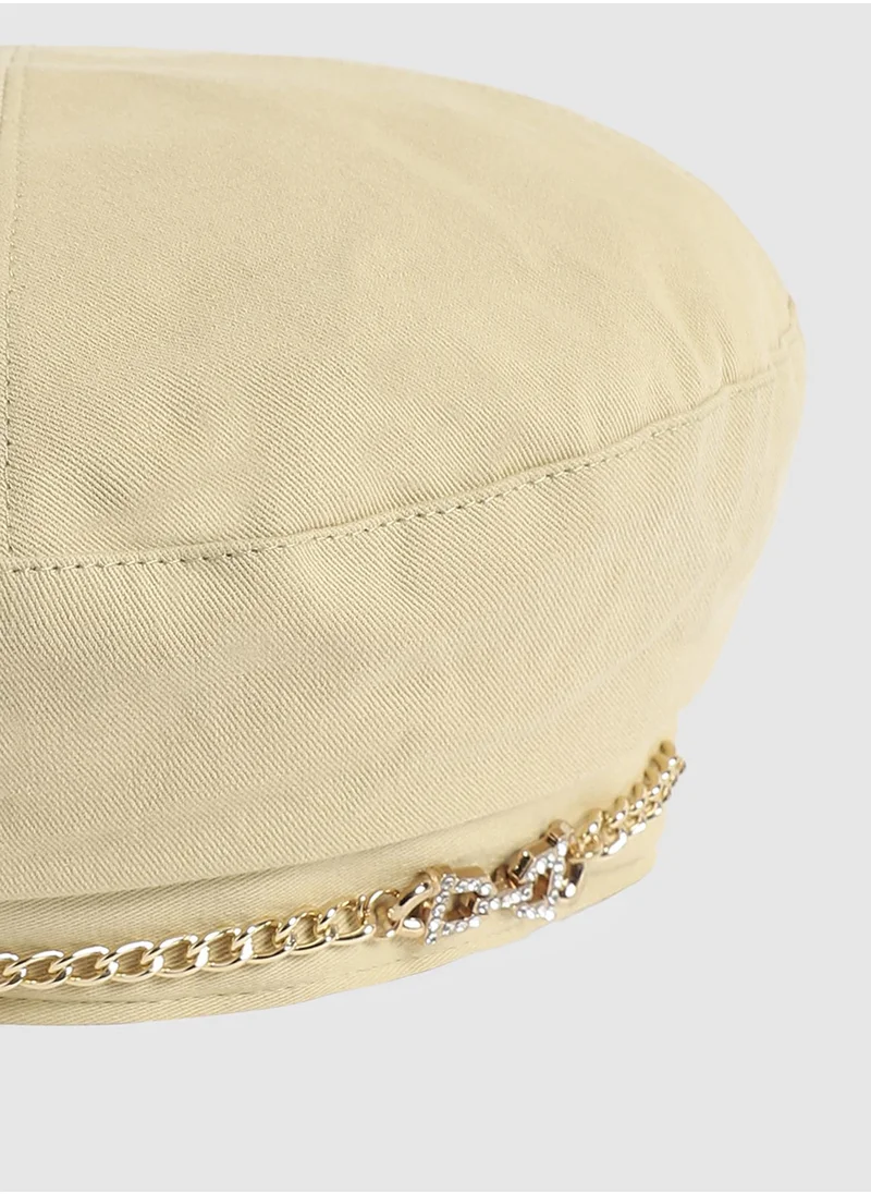 صوص هاوت Rhinestone Chain Beret Hat - Cream